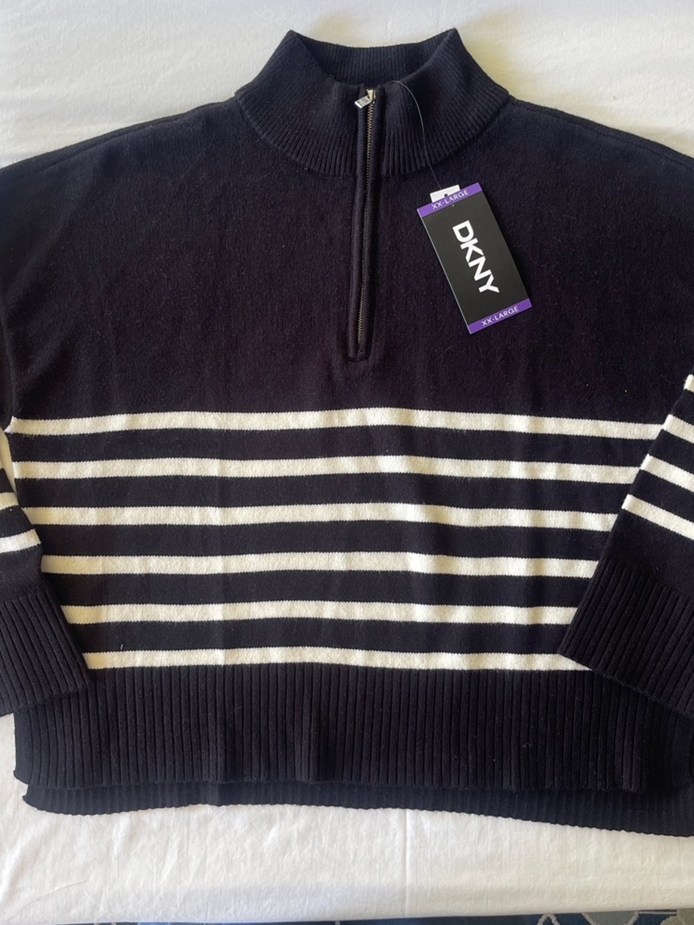 DKNY Womens Black White Striped Quarter Zip Sweater DJ5R0975 XXL